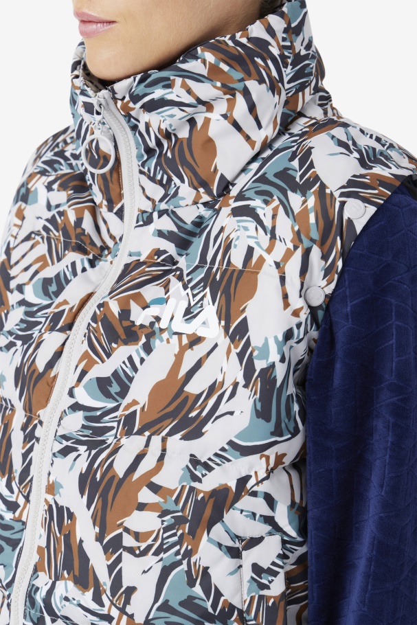 Giraffe Print Fila UK Loretta Snap Off Sleeve Cropped Puffer Jacket