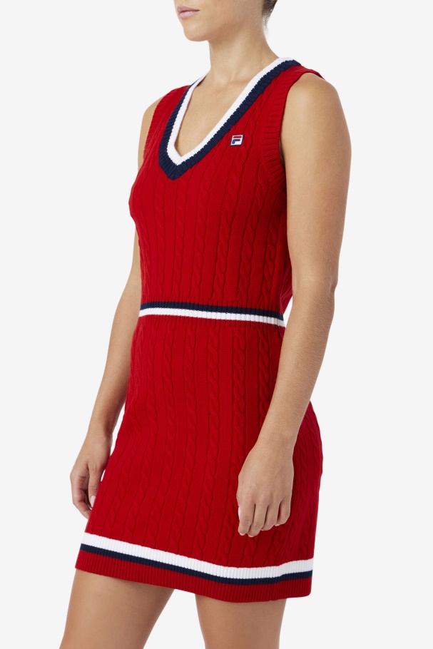 Red Darian Sweater Knit Dress Fila UK