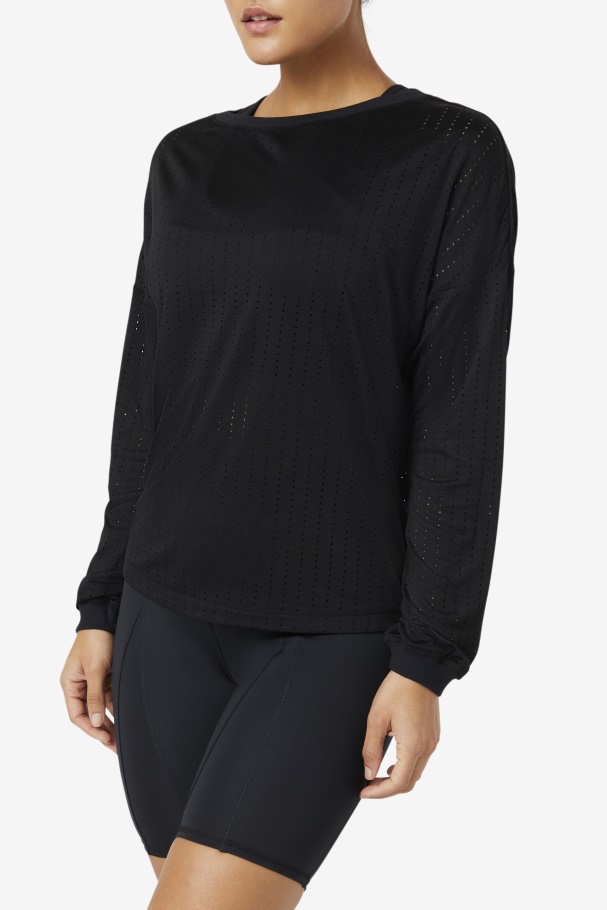 Black Fi-Lux Mesh Long Sleeve Top Fila UK