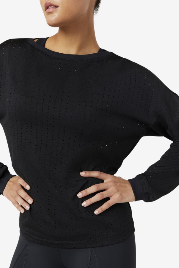 Black Fi-Lux Mesh Long Sleeve Top Fila UK