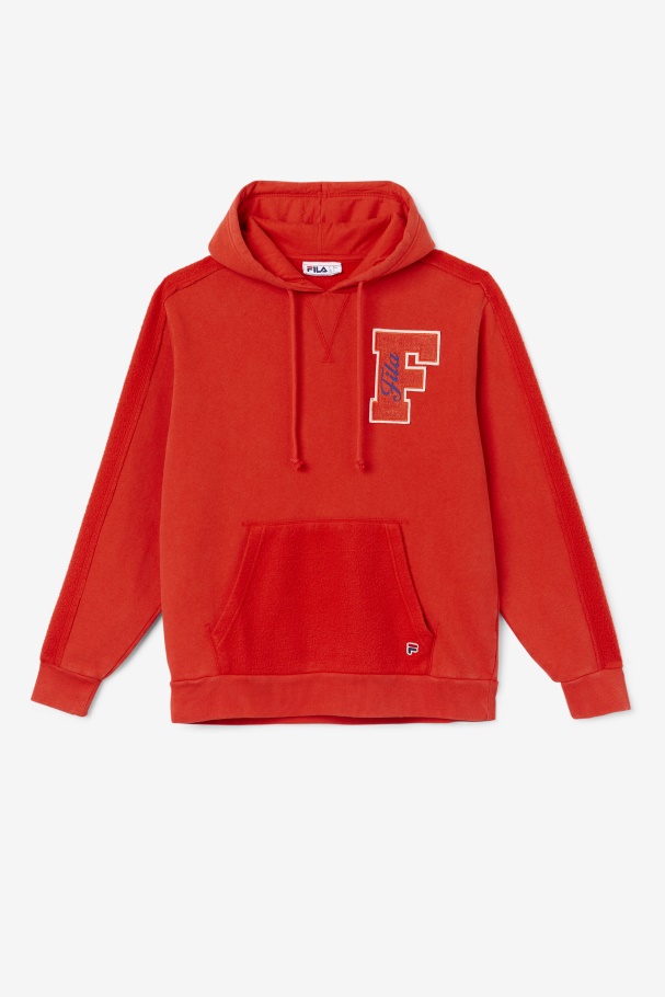 Fiery Red/Blue Fila UK Bryson Vintage Wash Hoodie