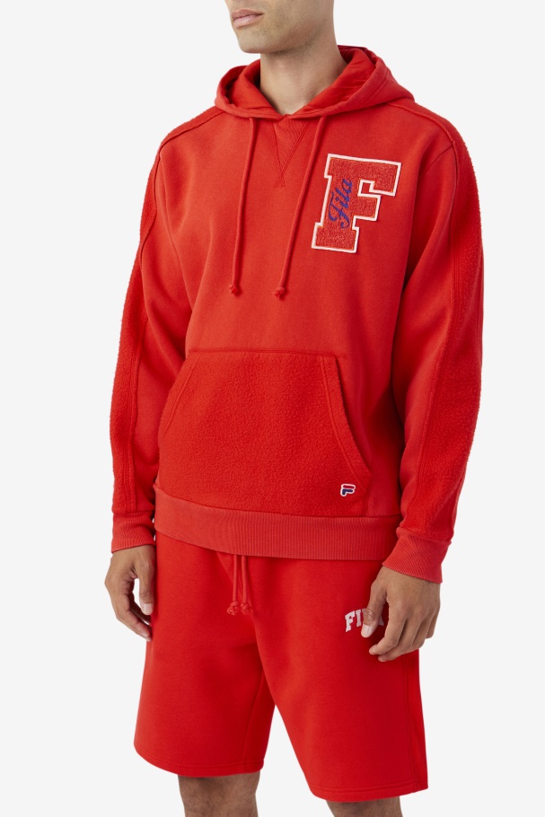 Fiery Red/Blue Fila UK Bryson Vintage Wash Hoodie