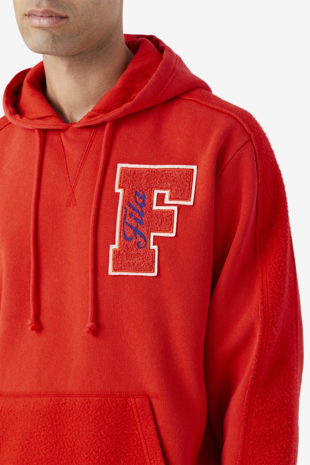 Fiery Red/Blue Fila UK Bryson Vintage Wash Hoodie