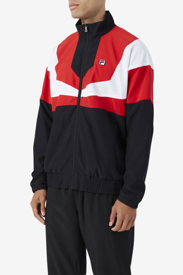 Black/Red/White Fila UK Amar Track Jacket