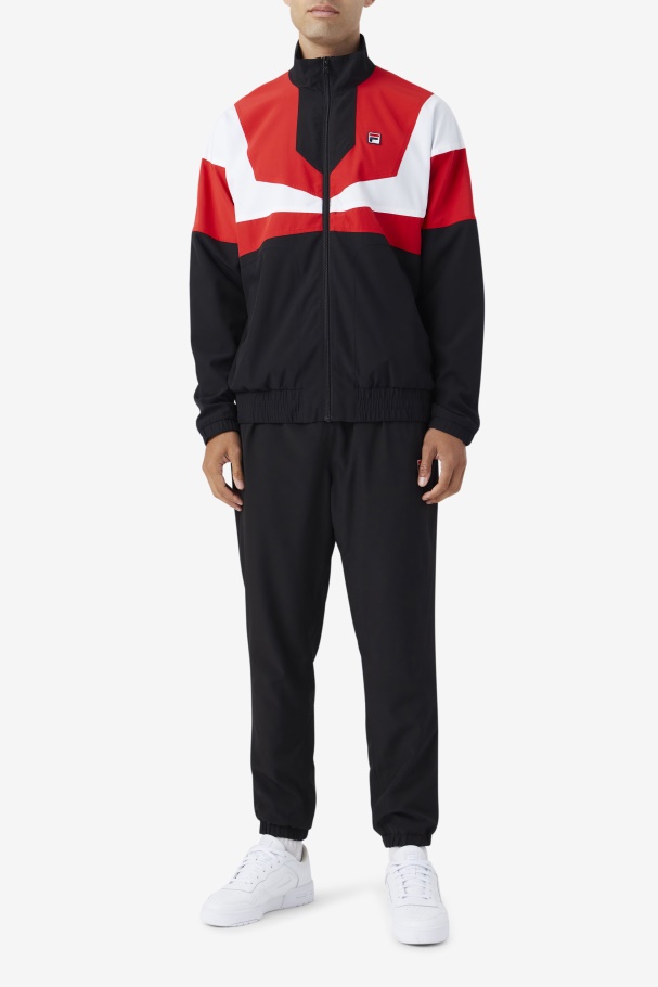 Black/Red/White Fila UK Amar Track Jacket