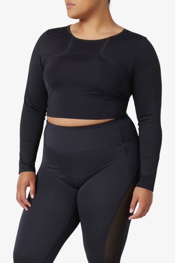 Black Uplift Long Sleeve Crop Top Fila UK
