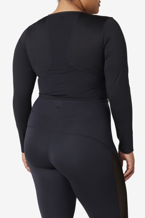 Black Uplift Long Sleeve Crop Top Fila UK