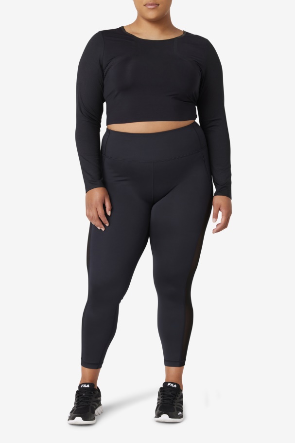 Black Uplift Long Sleeve Crop Top Fila UK