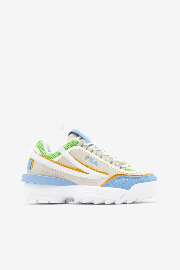 White/Dusk Blue/Jasmine Green Fila UK Women's Disruptor 2 EXP