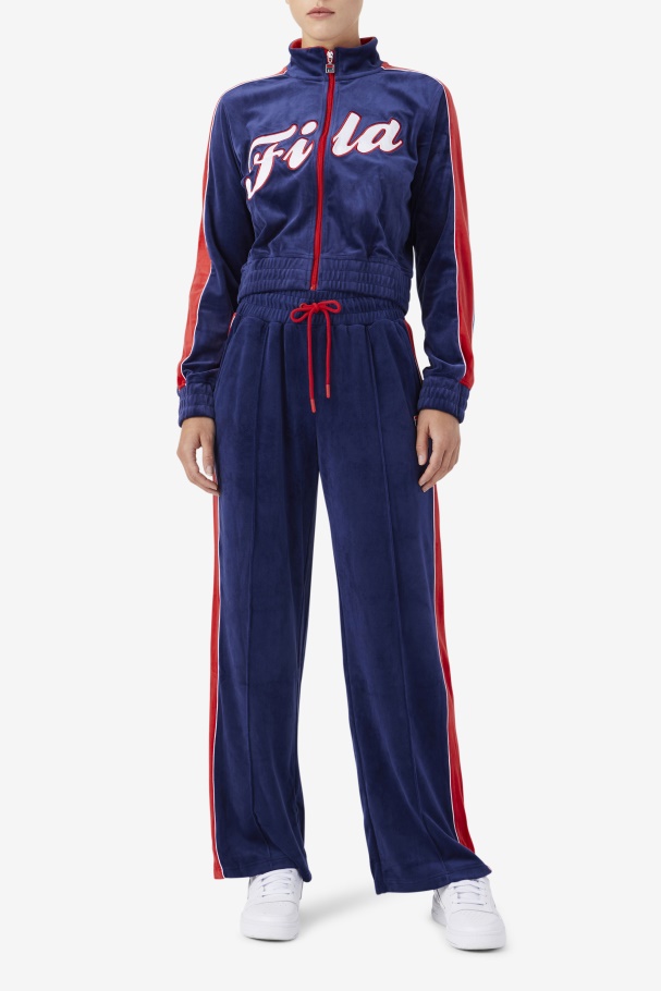 Navy/White/Red Fila UK Valery Velour Pant