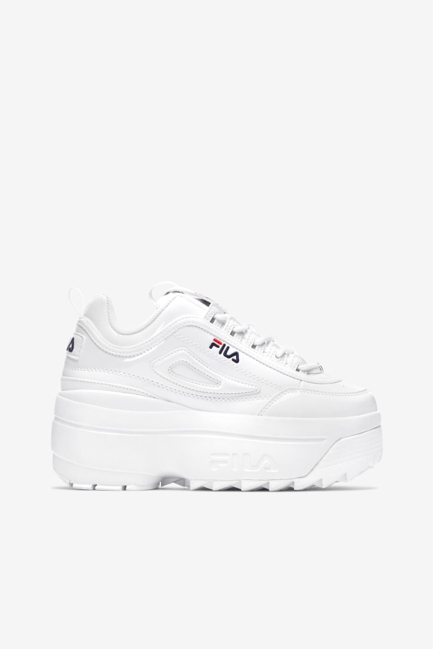 White/Navy/Red Women\'s Disruptor 2 Wedge Patent Fila UK