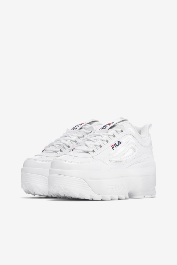 White/Navy/Red Women\'s Disruptor 2 Wedge Patent Fila UK