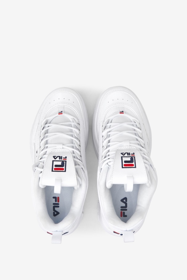 White/Navy/Red Women\'s Disruptor 2 Wedge Patent Fila UK