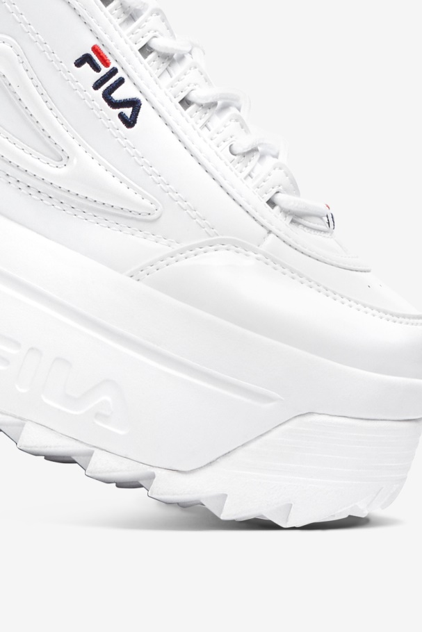 White/Navy/Red Women\'s Disruptor 2 Wedge Patent Fila UK