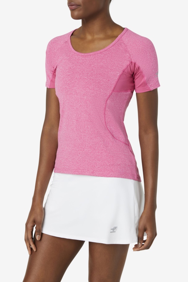 Fila UK Pink Glow Heather Pickleball Short Sleeve Top