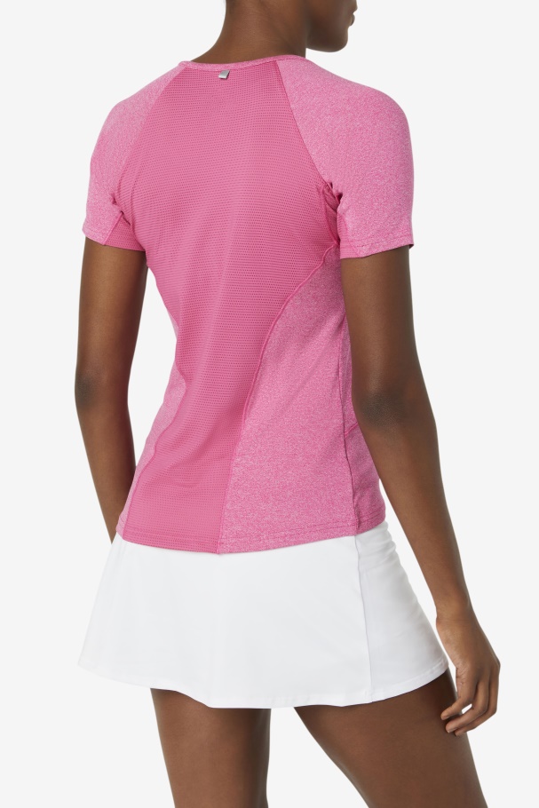 Fila UK Pink Glow Heather Pickleball Short Sleeve Top