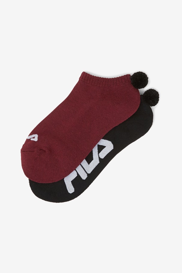 Fila UK Women\'s Tennis Pom Pom Sock 2-Pack Dark Red