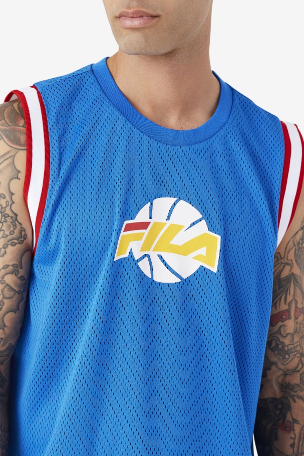 Fila UK Blue/White/Red/Gold Ovi Basketball Jersey