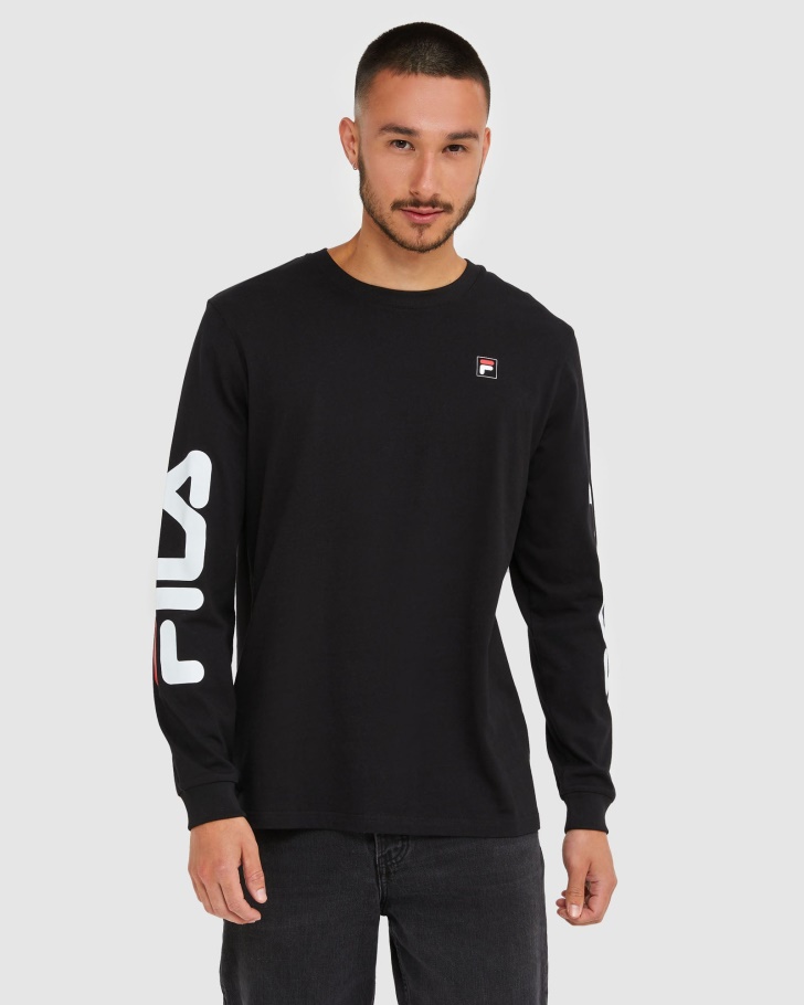 Black Fila UK Classic Men's Long Sleeve Tee