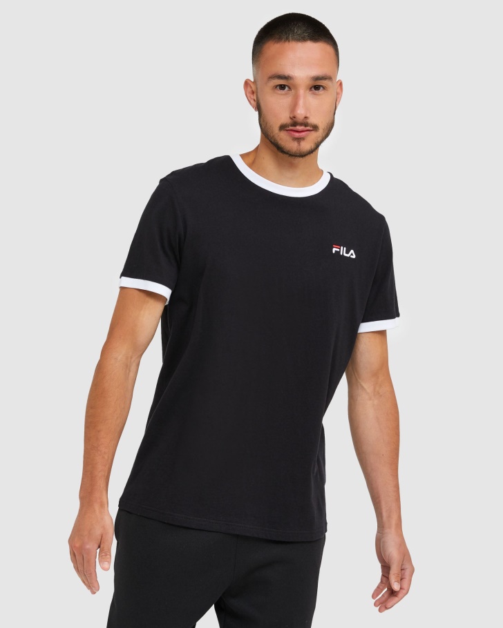 Black Fila UK Classic Men's Ringer Tee