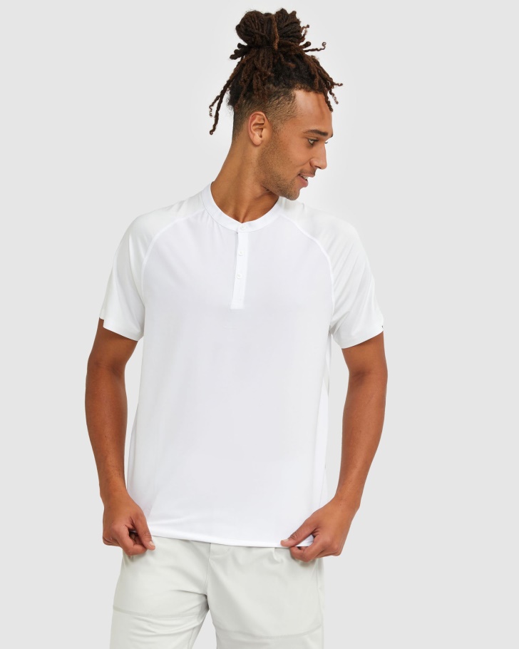 Fila UK Men's High Neck Henley Tee White