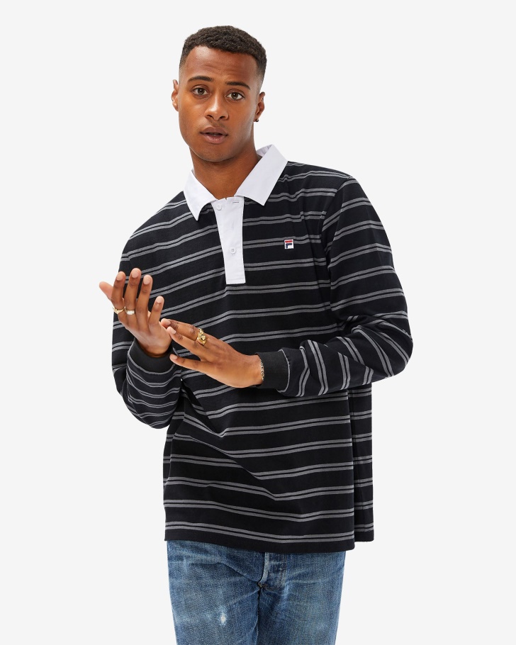 Black Men's Badge Rugby Polo Fila UK