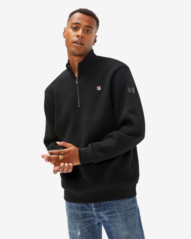 Black Men's Badge 2.0 Qtr Zip Fila UK