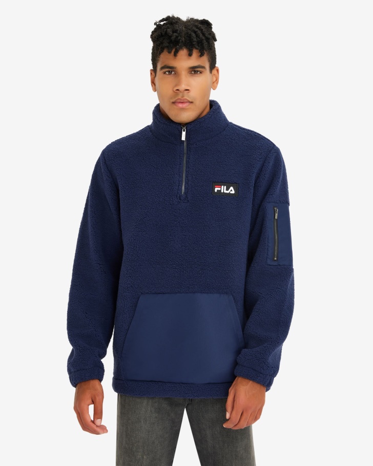 New Navy Men's Cole Teddy Qtr Zip Fila UK