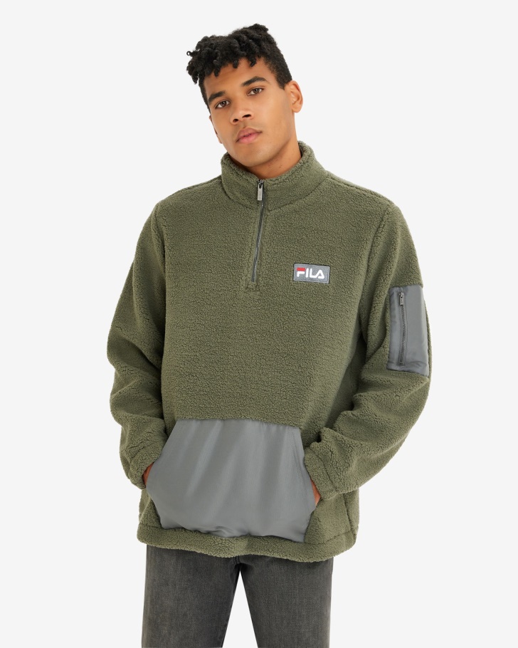Men's Cole Teddy Qtr Zip Khaki Fila UK