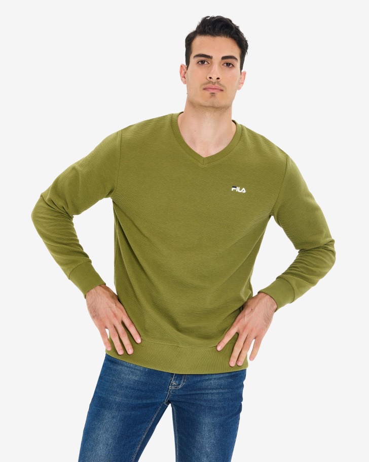 Olive Men's Savian V-Neck Crew Fila UK