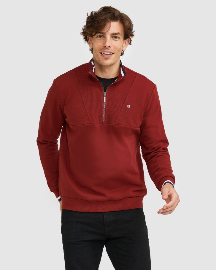 Men's Badge Qtr Zip Fila UK Brick