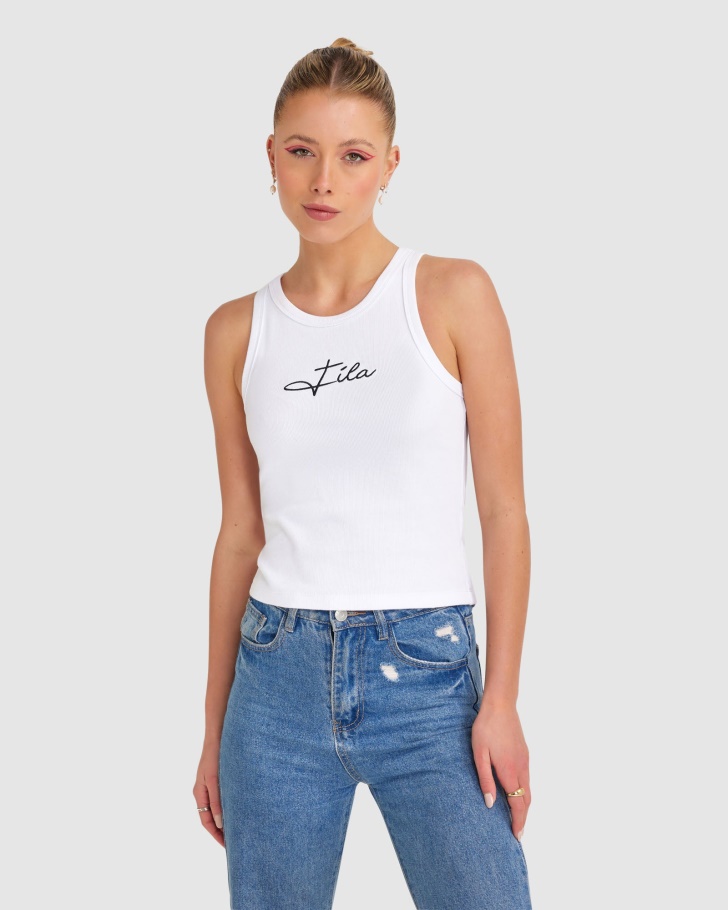 White Fila UK Women's Cinzia Rib Tank
