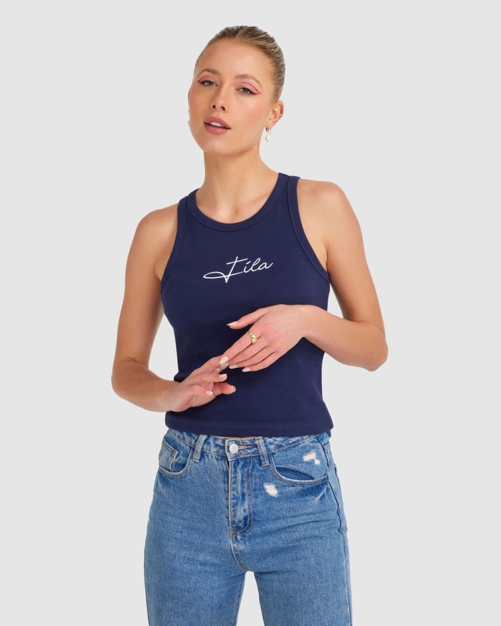 Women's Cinzia Rib Tank New Navy Fila UK