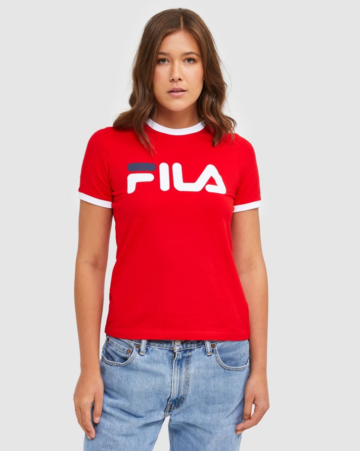 Red Fila UK Classic Women's Ringer Tee