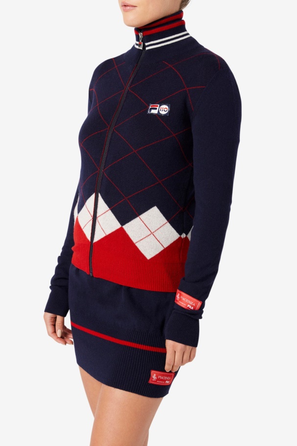 Full Zip Sweater Navy/White/Red Fila UK