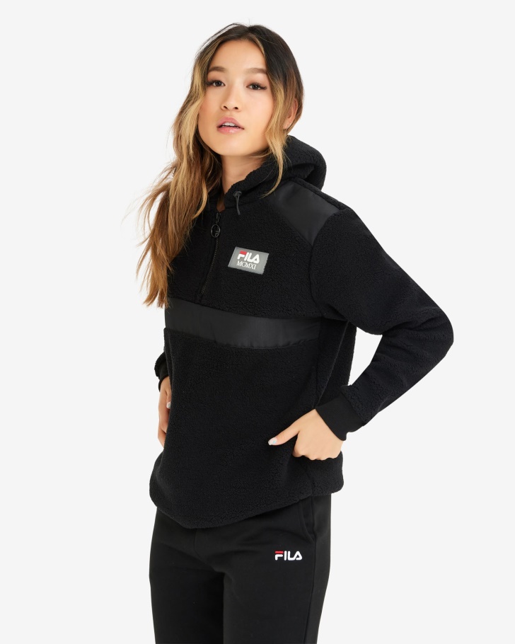 Black Women's Janet Teddy Qtr Zip Fila UK